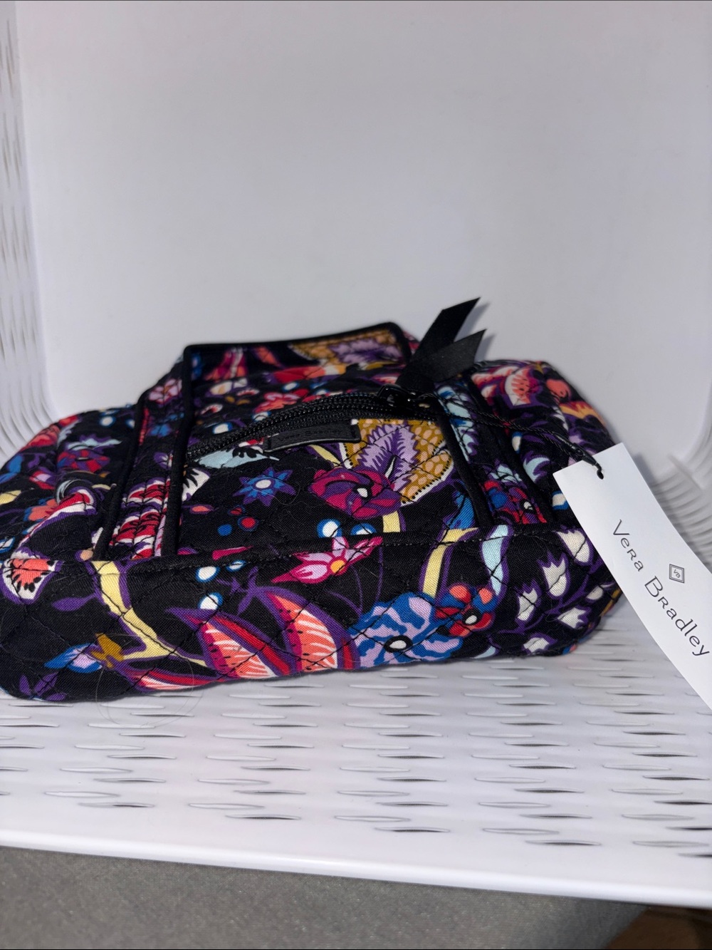 NWT Vera Bradley Floral Quilted Cosmetic Case Black Multicolor Foxwood print - Picture 8 of 10